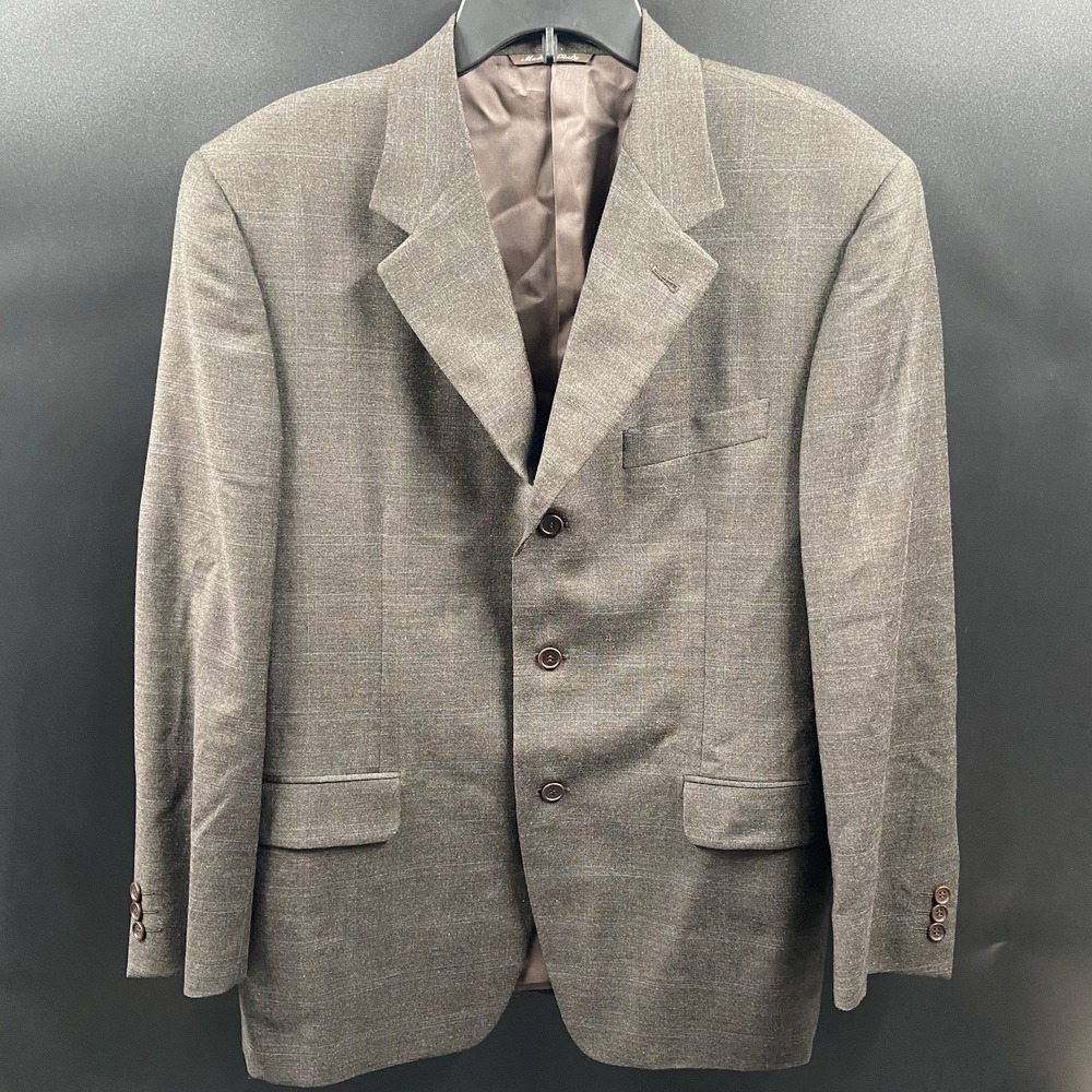 Canali Proposta Mens 100% Wool Blazer Brown Windowpane • Italy • US 40R | EU 50C
